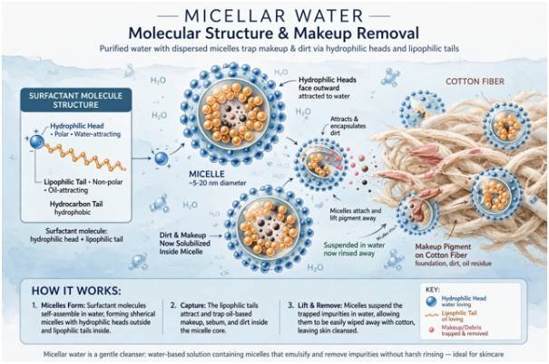 How Micellar Water Suspends Surface Residue